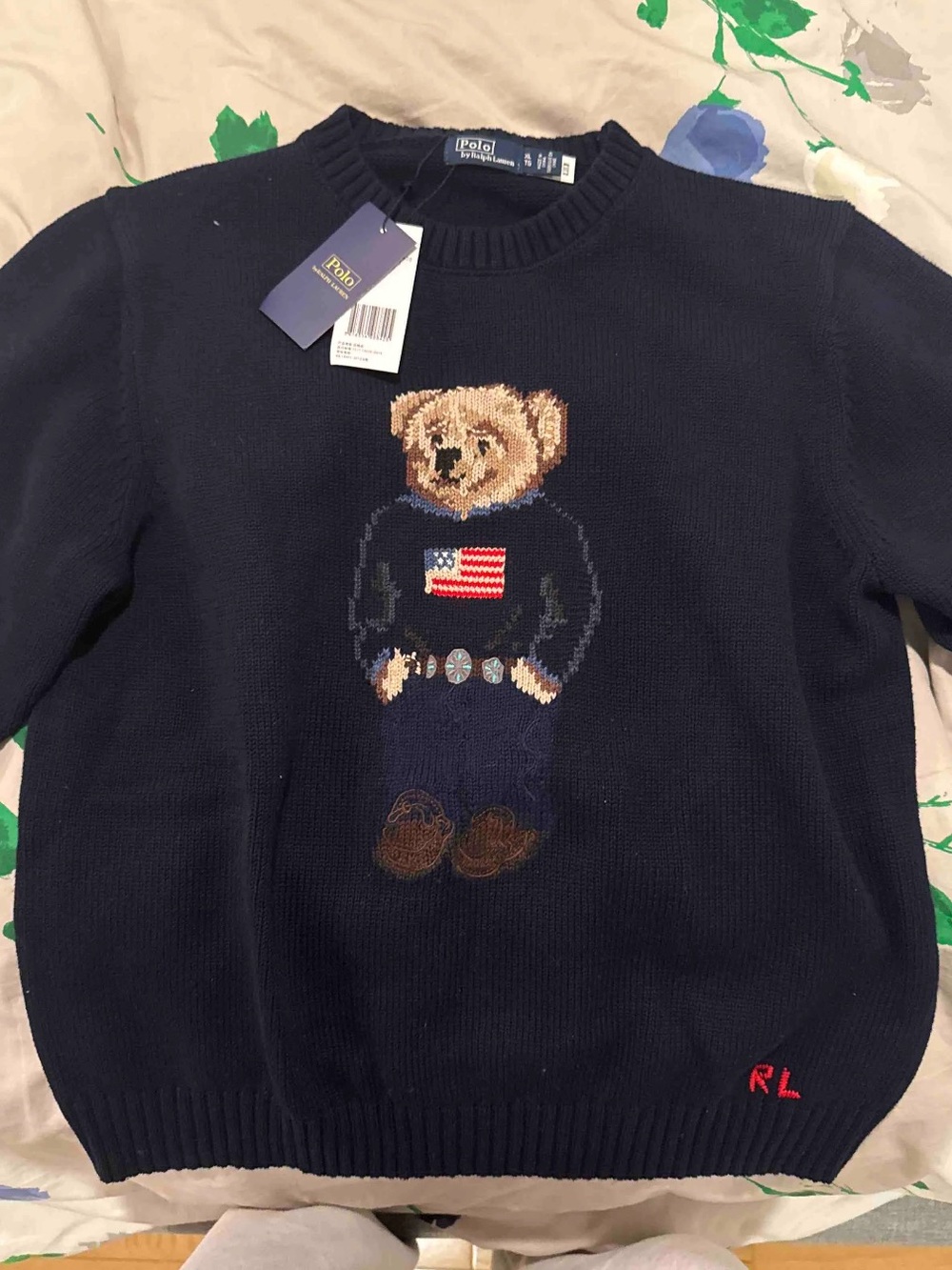 Polo by Ralph Lauren Navy Bear Motif Crewneck Sweater